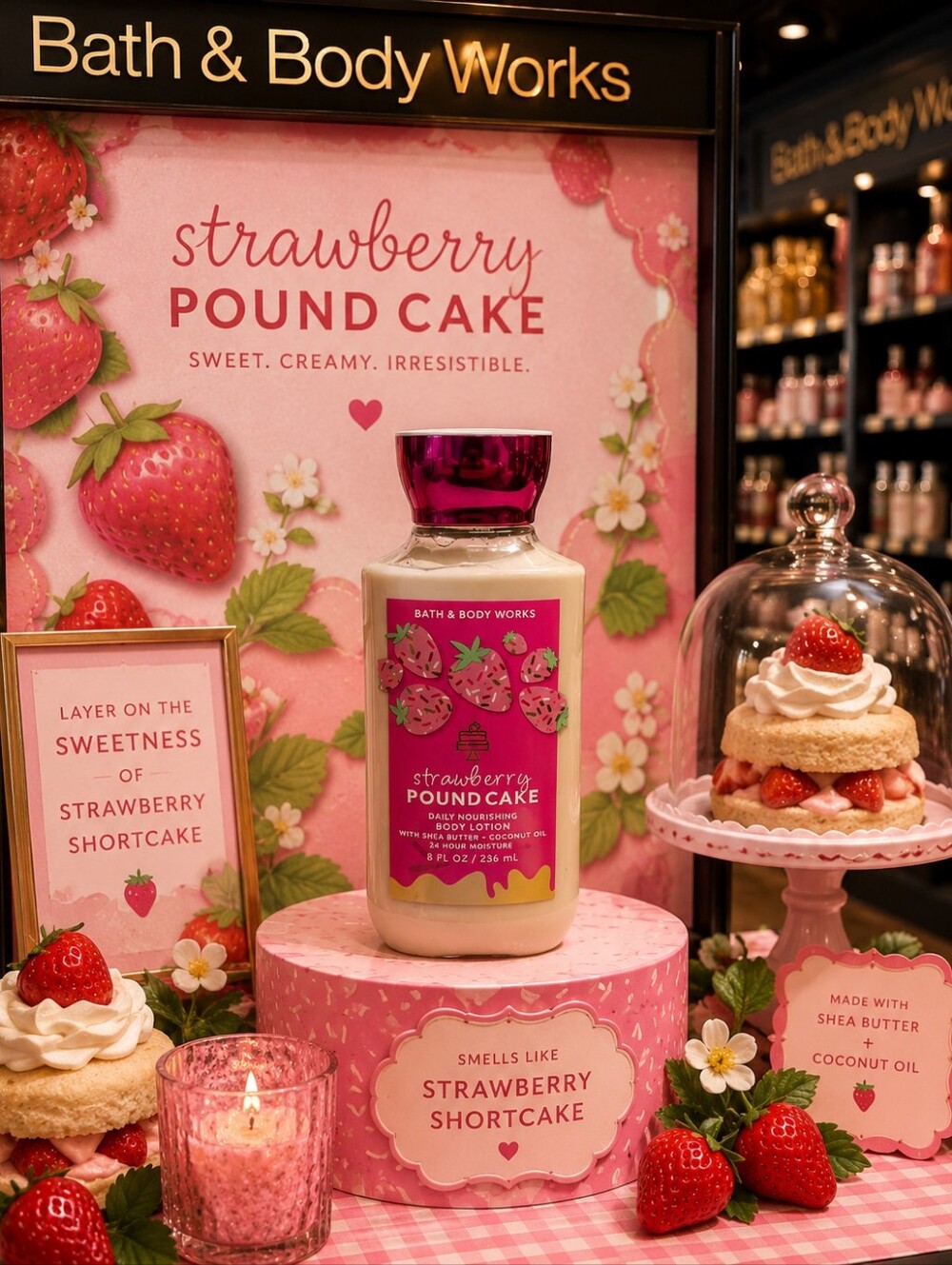 Bath & Body Works Strawberry Pound Cake Body Lotion - Pink